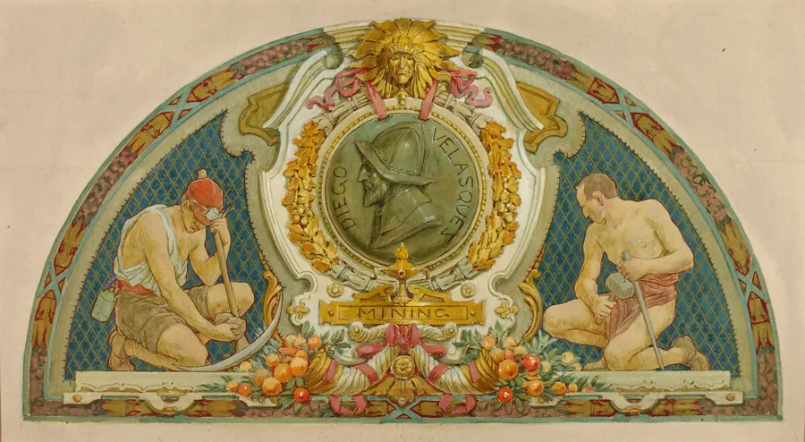 Mining (study for lunette, Old Senate Office Building) by Louis Schaettle, born Chicago, IL 1867-died New York City 1917