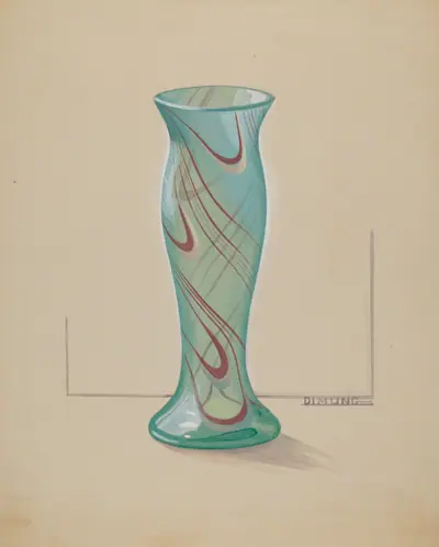 Vase (Green with Red Swirl)