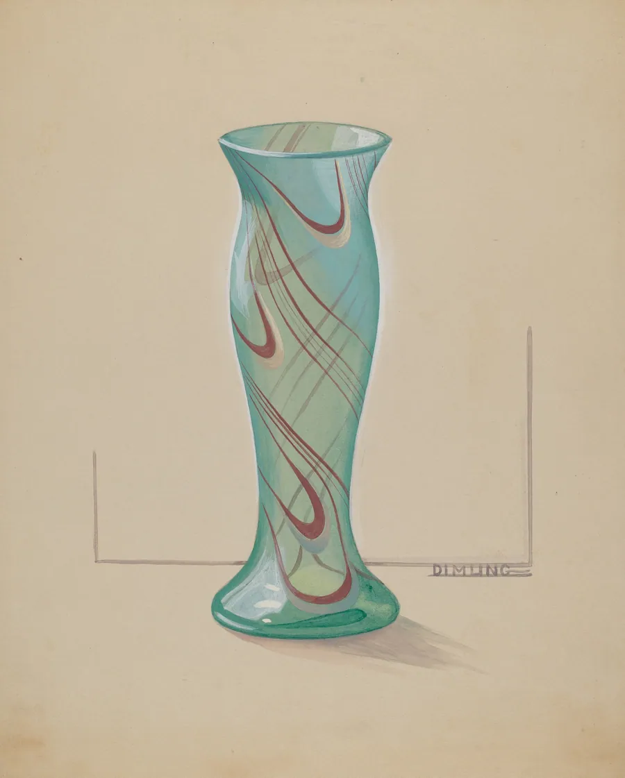 Vase (Green with Red Swirl) by Elizabeth Dimling