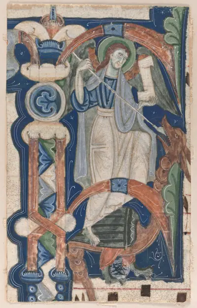 Historiated Initial (P) Excised from a Choral Book: St. Michael and the Dragon