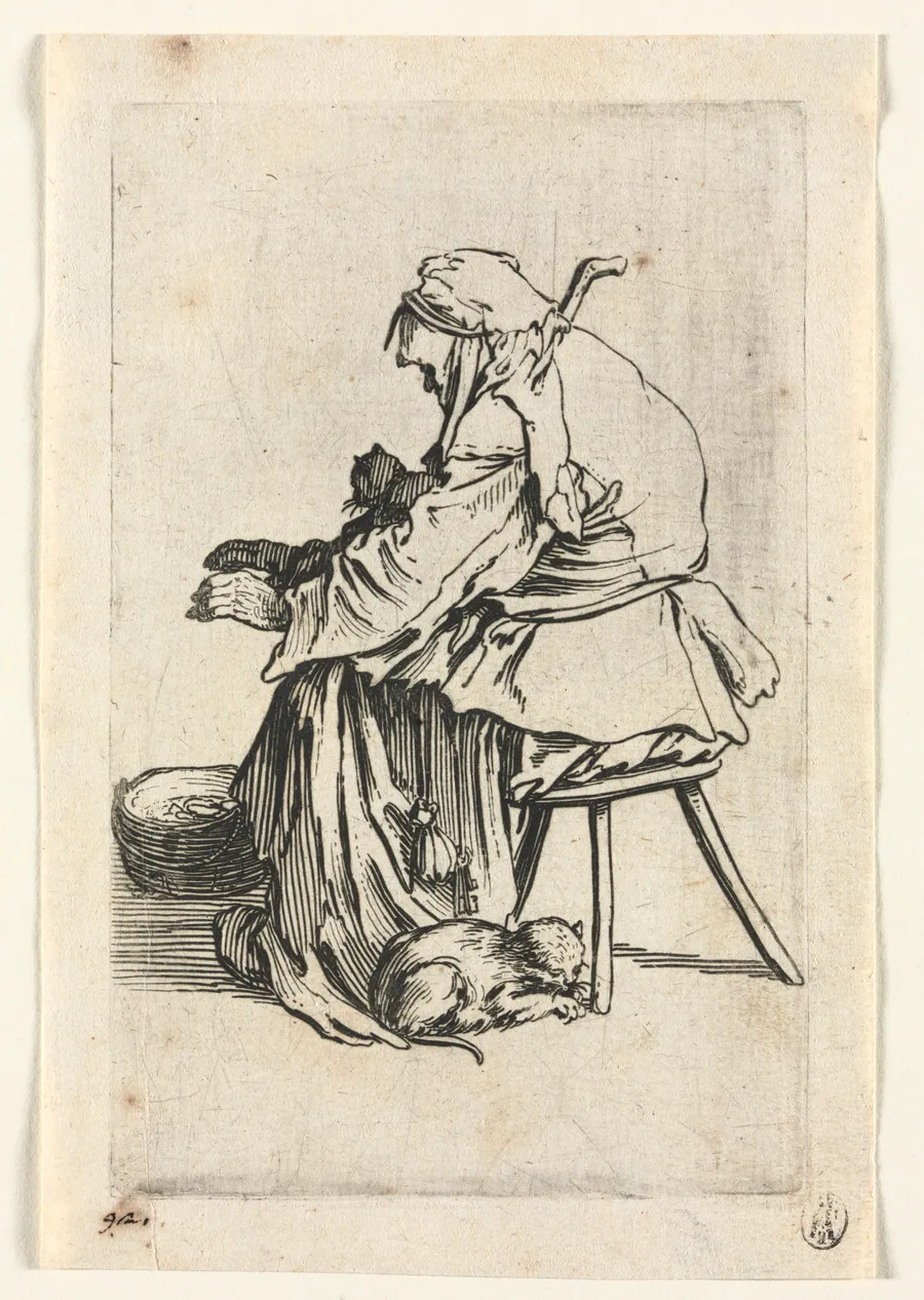 The Beggars: Old Woman and Cats by Jacques Callot