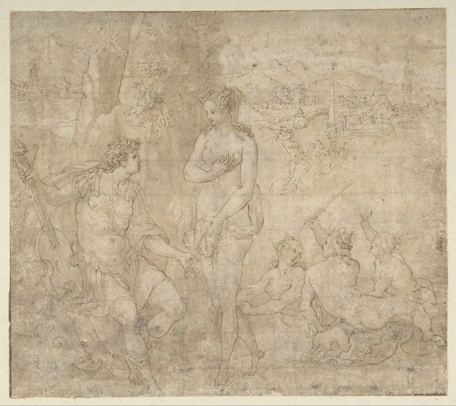 Apollo and Galatea in a Landscape with Neptune and Three Nymphs by Orazio Samacchini
