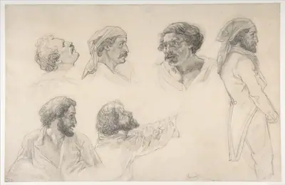Six studies for Corréard and Savigny in the "Raft of the Medusa"
