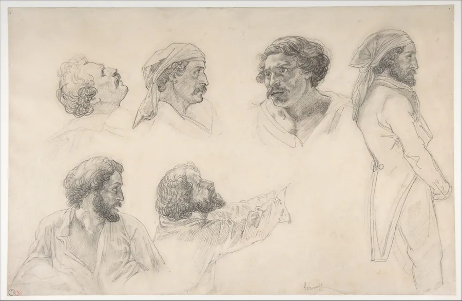 Six studies for Corréard and Savigny in the "Raft of the Medusa" by Théodore Gericault