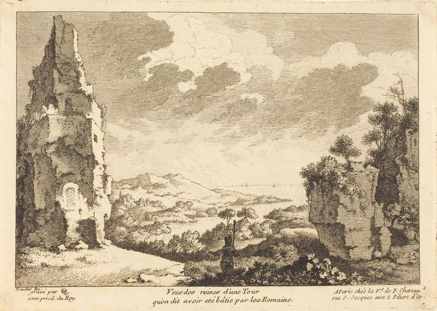 Veue des ruines d'une Tour qu'on dit avoir ete batie par les Romains by Quentin-Pierre Chedel