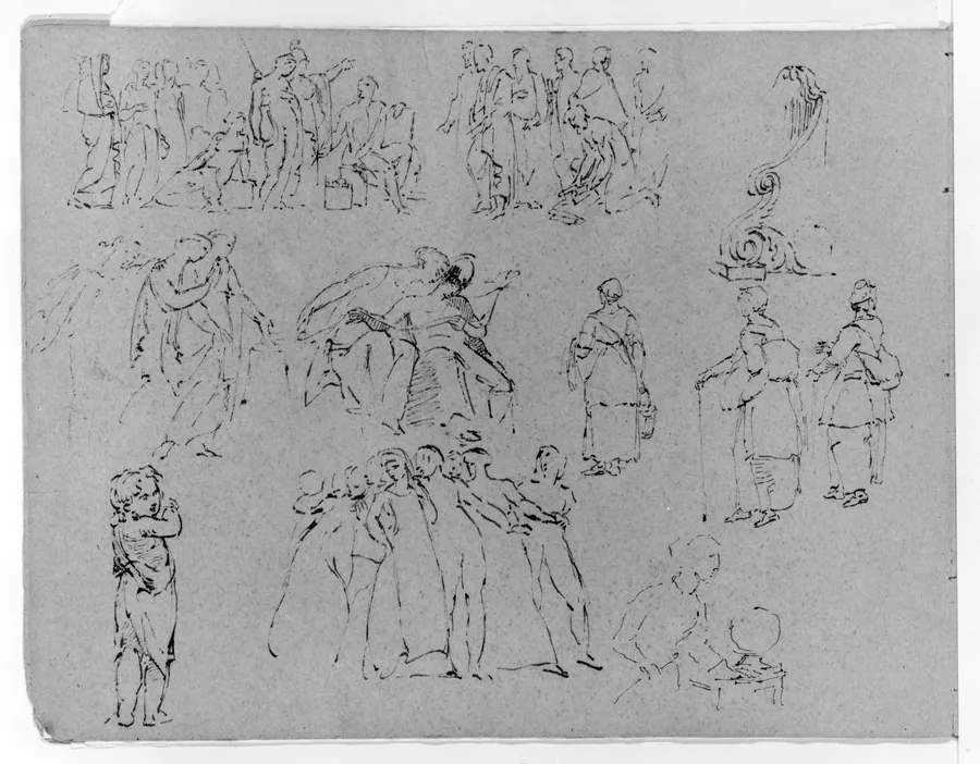 Sketches of Friezes and Groups of Figures in Three Tiers, Some Antique, Some 16th and 17th Century Genre (from Sketchbook) by Thomas Sully