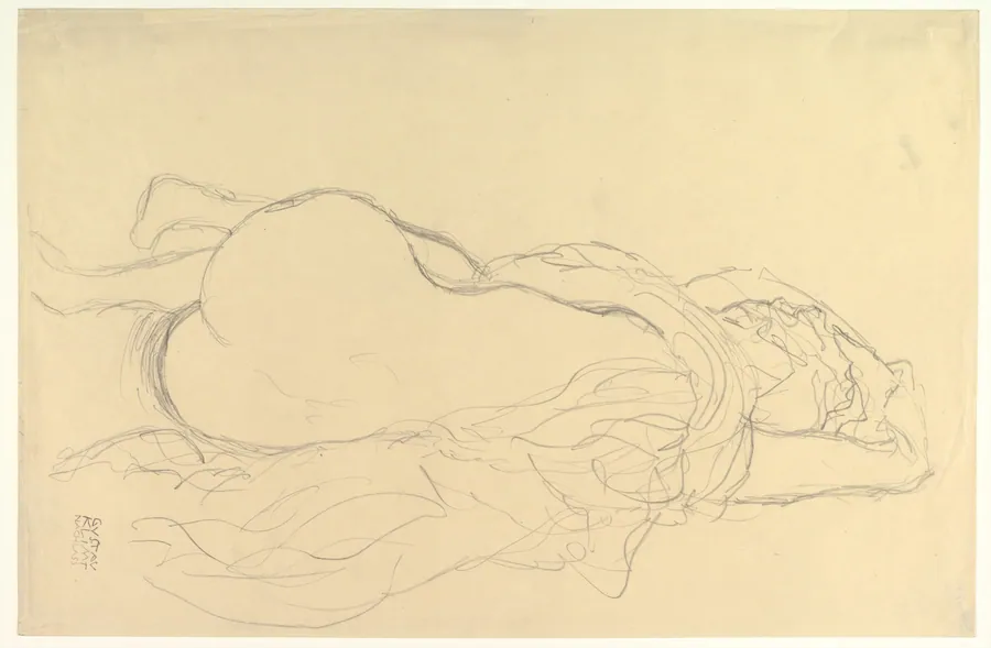 Reclining Nude with Drapery, Back View by Gustav Klimt