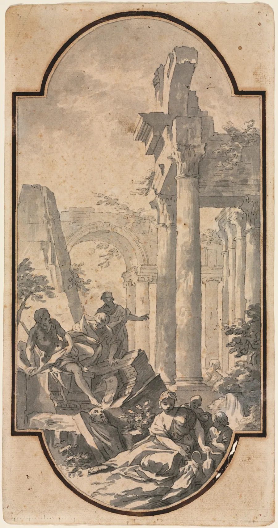 Figures Near the Ruins of a Corinthian Temple (recto) by Andrea Locatelli