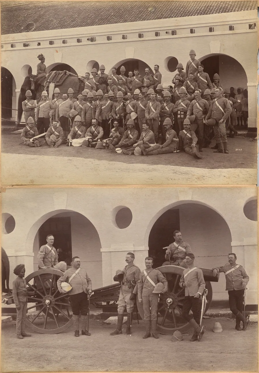 Officers of Elephant Battery, Jhansi (recto); Men of Elephant Battery, Jhansi (verso) by Raja Deen Dayal