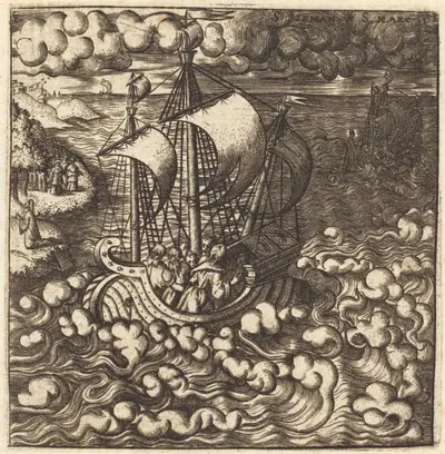 Christ Praying while His Disciples are in a Boat on a Windy Sea