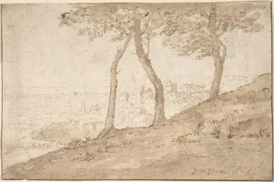 Landscape near Rome; verso: Fountain