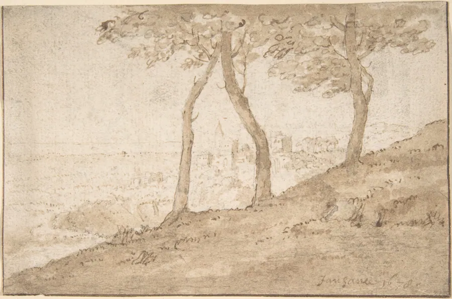 Landscape near Rome; verso: Fountain by Anonymous, Dutch, 17th century