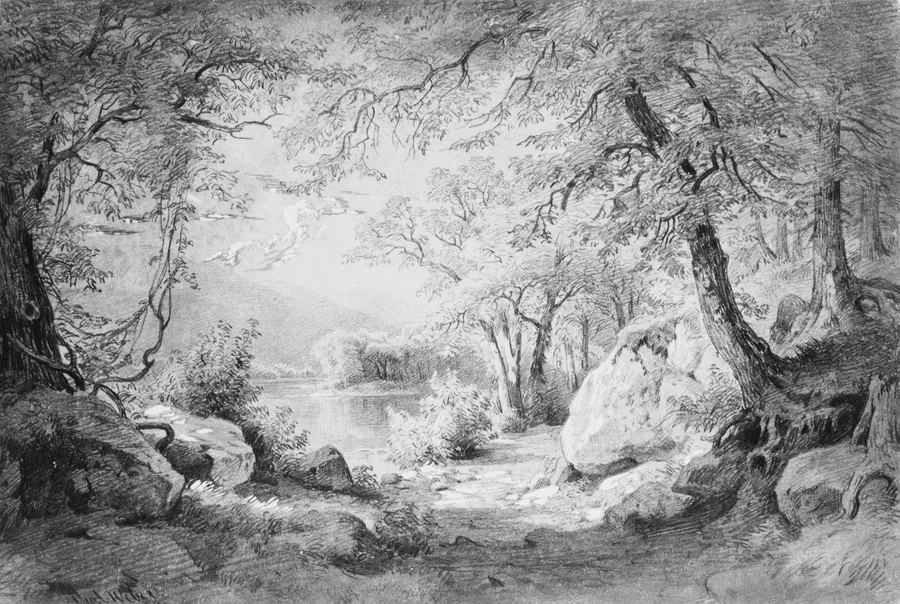 Wooded Landscape with Lake and Mountains (from the Cropsey Album) by Paul Weber