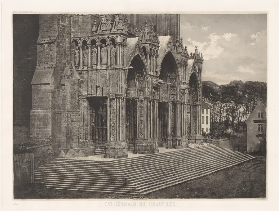 Planche XII – Cathédrale de Chartres, Portique du Midi (Plate XII – Chartres Cathedral, South Entrance) by Charles Nègre