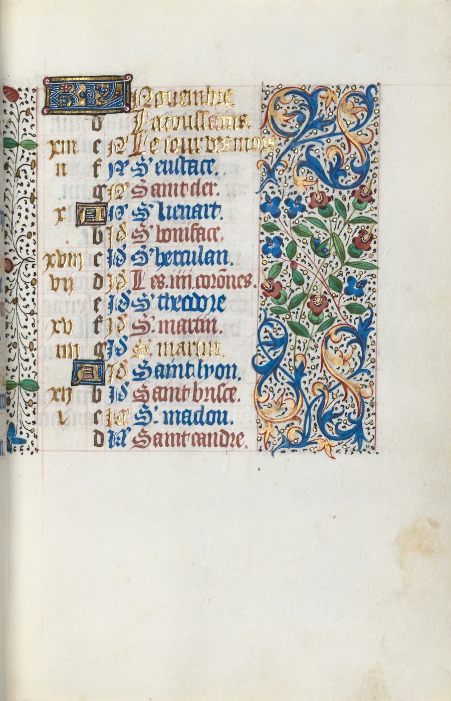 Book of Hours (Use of Rouen): fol. 111r, Calendar Page for November by Master of the Geneva Latini