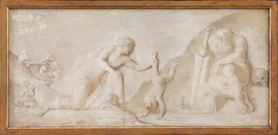 Thetis dypper sin spæde søn Achilleus i floden Styx for at gøre ham usårlig