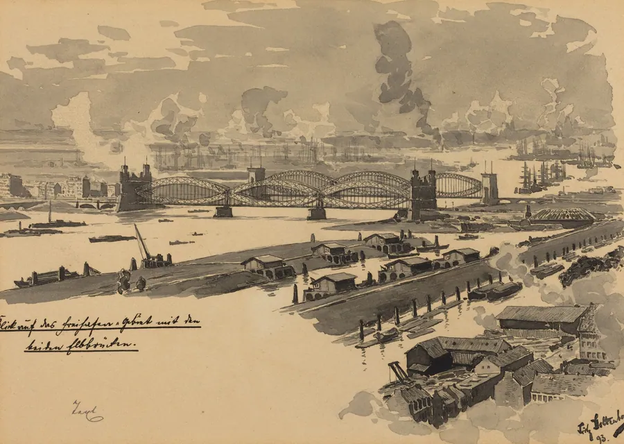 Freihafen mit den Elbbrucken by Fritz Stoltenberg