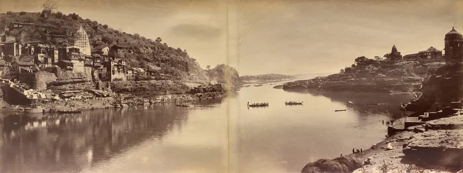 Two-Part Panorama with View of the Narmada River at Omkareshwar by Raja Deen Dayal