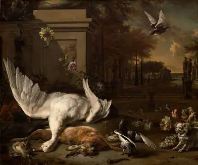 Still Life with Goose and Game before a Country Estate