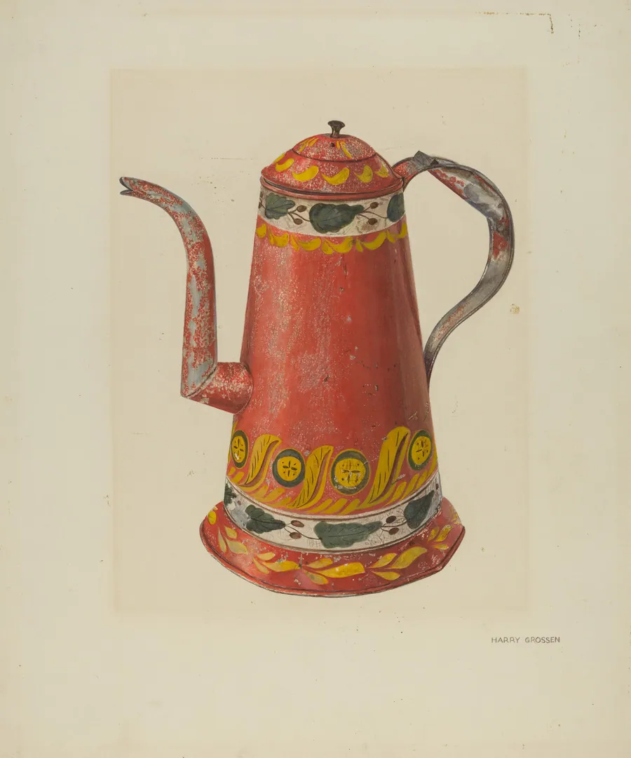 Toleware Tin Coffee Pot by Harry Grossen