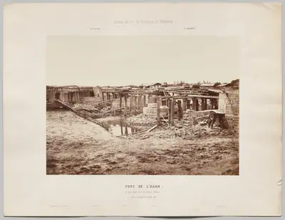 Chemin de fer de Toulouse à Bayonne. Pont de l'Aran (en trois arches de 17m d'ouverture chacune). Situation des travaux au 21 juillet 1861