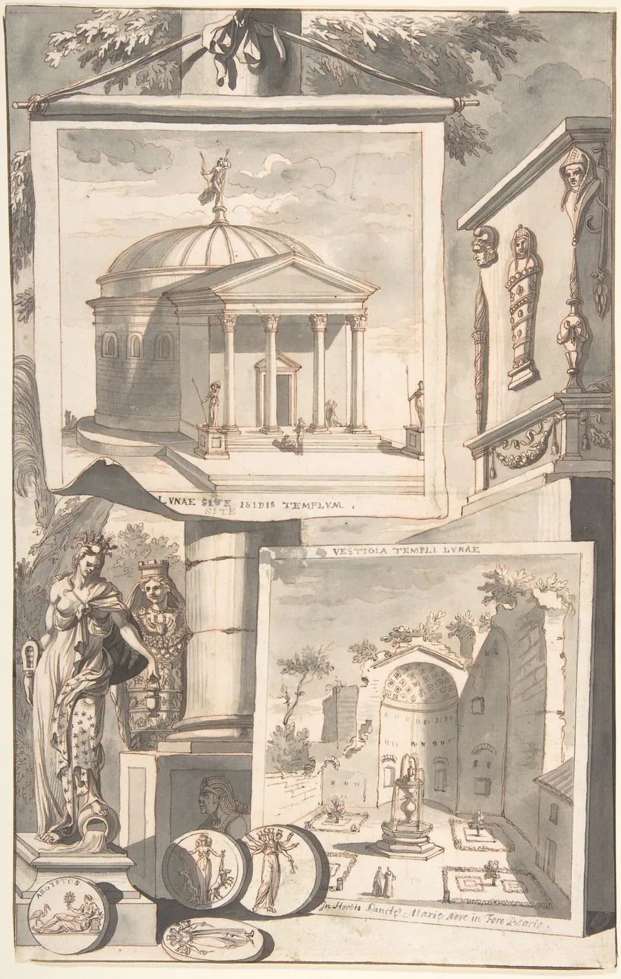A Reconstruction of the Templum Isis (above) and a View of the Ruins (below) by Jan Goeree