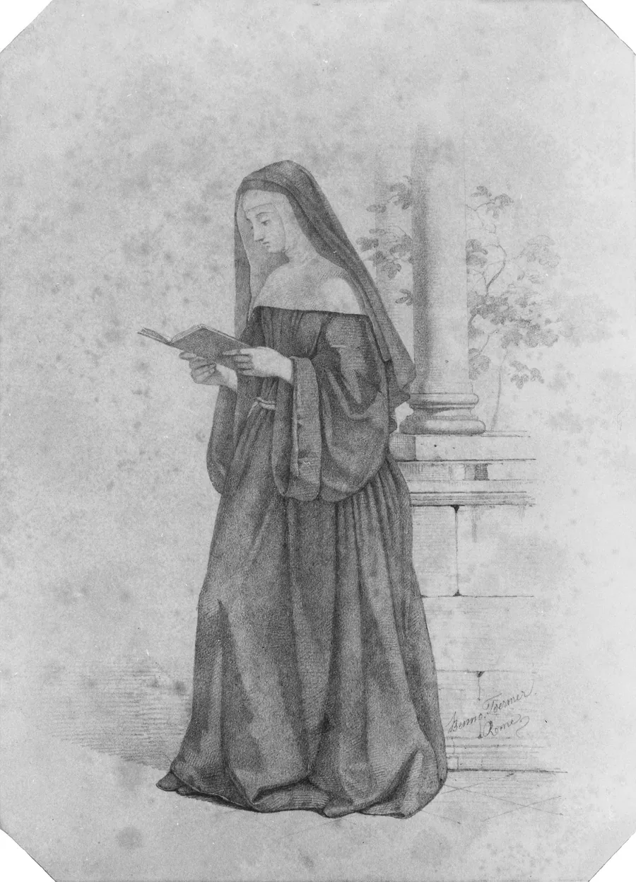 Nun Standing, Reading a Book (from Cropsey Album) by Benno Friedrich Toermer