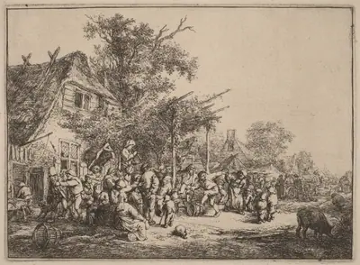Village Kermesse with Peasants Feasting Under a Pergola