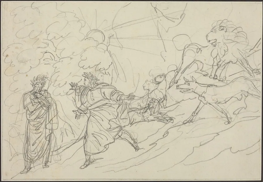 Dante Flees the Wild Beasts and Meets Virgil by Bartolomeo Pinelli
