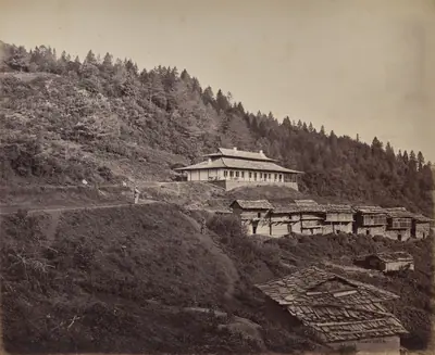 The Upper Himmalayahs. Village of Harkundu with Traveller's Bungalow in Rest-House