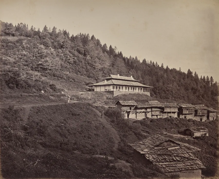 The Upper Himmalayahs. Village of Harkundu with Traveller's Bungalow in Rest-House by Samuel Bourne