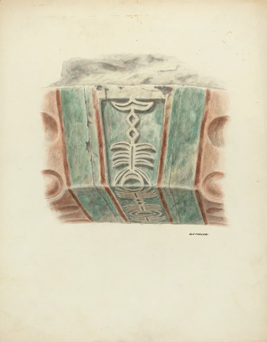 Carved and Painted Keystone by Randolph F. Miller