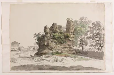 The So-Called Sepulcher of the Curiatii Brothers at Albano, with the Church of the Madonna della Stella in the distance at left