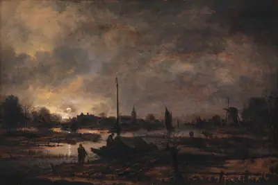 Månens opgang over en landsby