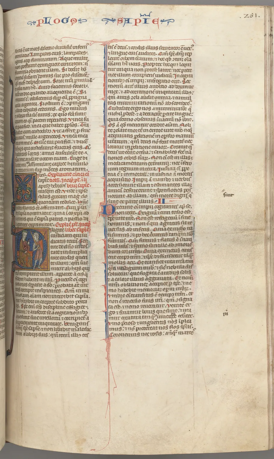 Fol. 251 r, Wisdom, historiated initial D, Solomon instructing a soldier