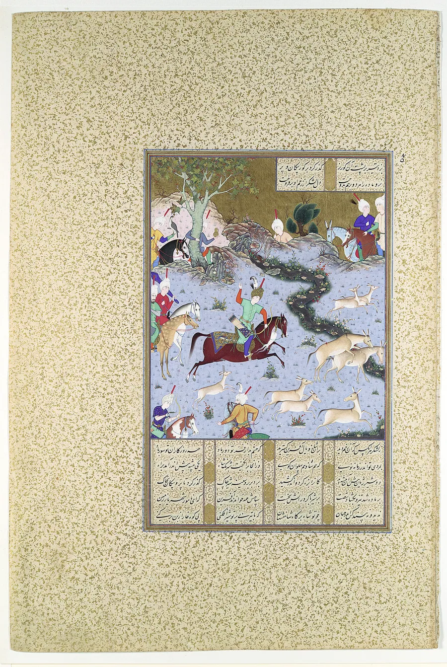 "Bahram Gur Pins the Coupling Onagers", Folio 568r from the Shahnama (Book of Kings) of Shah Tahmasp by Mir Sayyid 'Ali