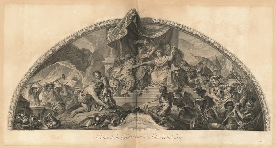 Alliance de l'Allemagne et de l'Espagne avec la Hollande 1672 Cintre de la Gallerie du côté du Salon de la Guerre (Alliance of Germany and Spain with Holland 1672, Center of the Gallery next to the Salon of War) [pl. 31] by Jean-Baptiste Massé