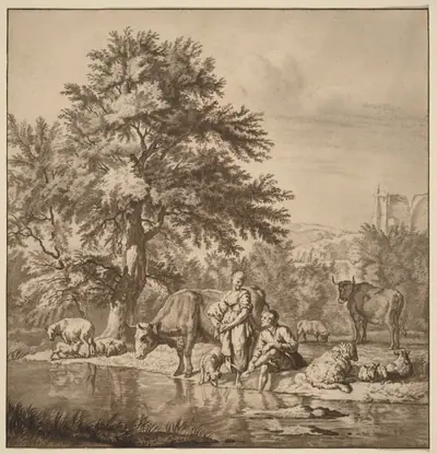 Shepherd and Shepherdess with Their Flock