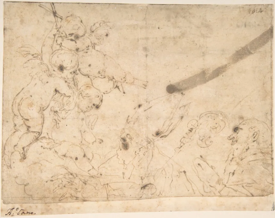 Three Putti Holding Cross Before Two Male Saints by Alonso Cano