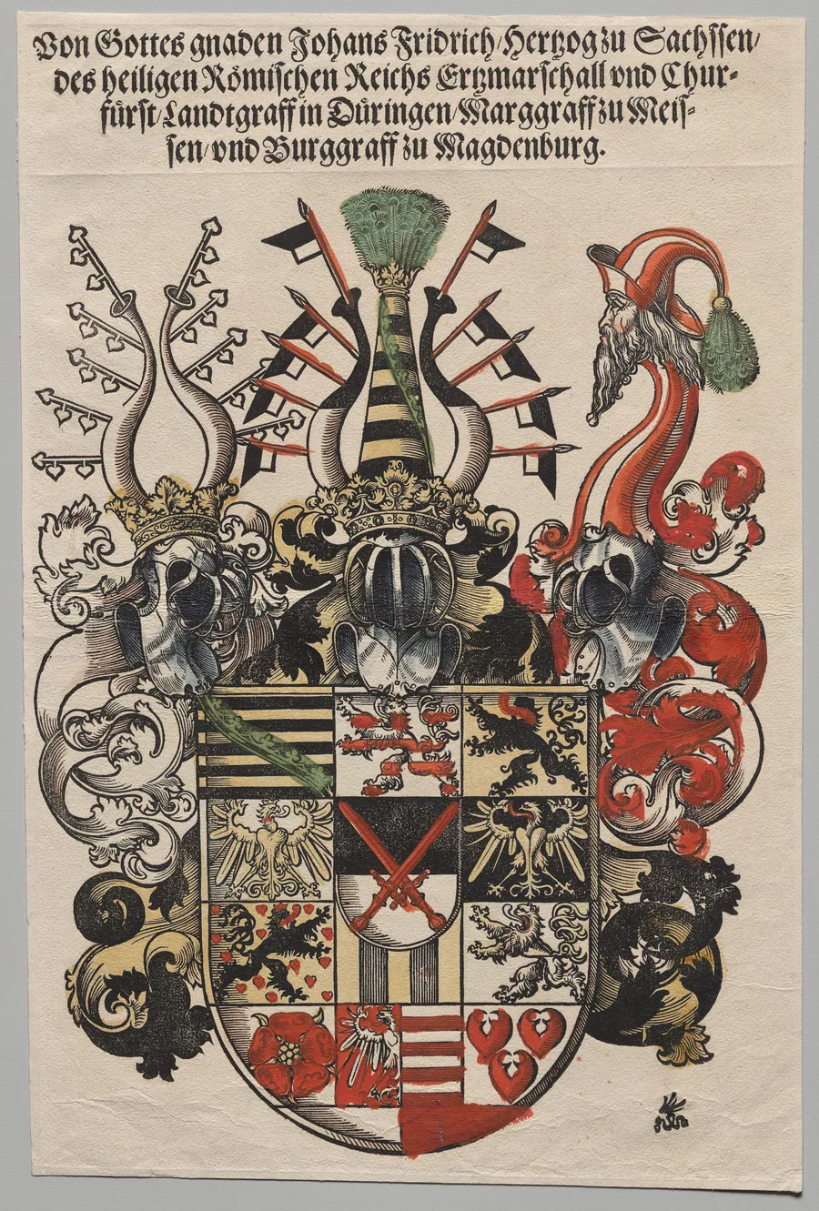 Coat of Arms of John Frederic, Elector of Saxony, called the Magnanimous by Lucas Cranach