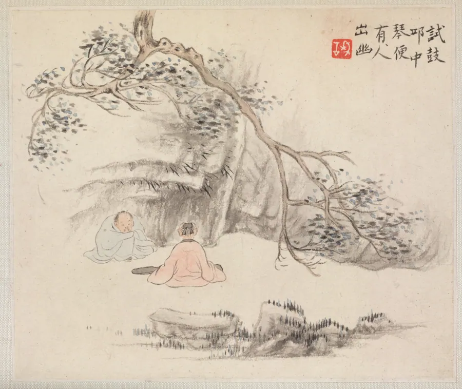 Album of Landscape Paintings Illustrating Old Poems: Listening to the Qin by Hua Yan