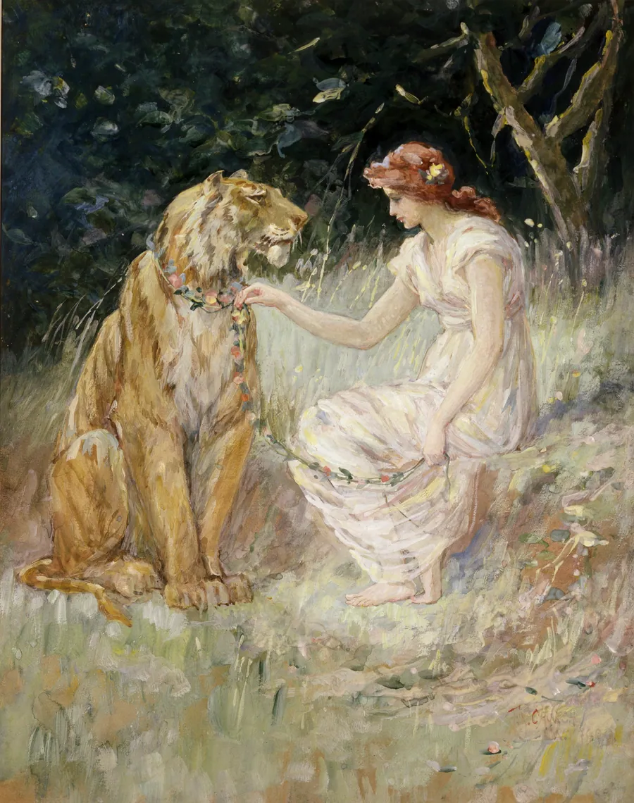 Lady and the Tiger by Frederick Stuart Church, Grand Rapids, MI 1842-New York City 1924