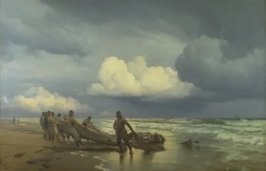Fiskere trækker våd på Skagen Nordstrand by Carl Neumann