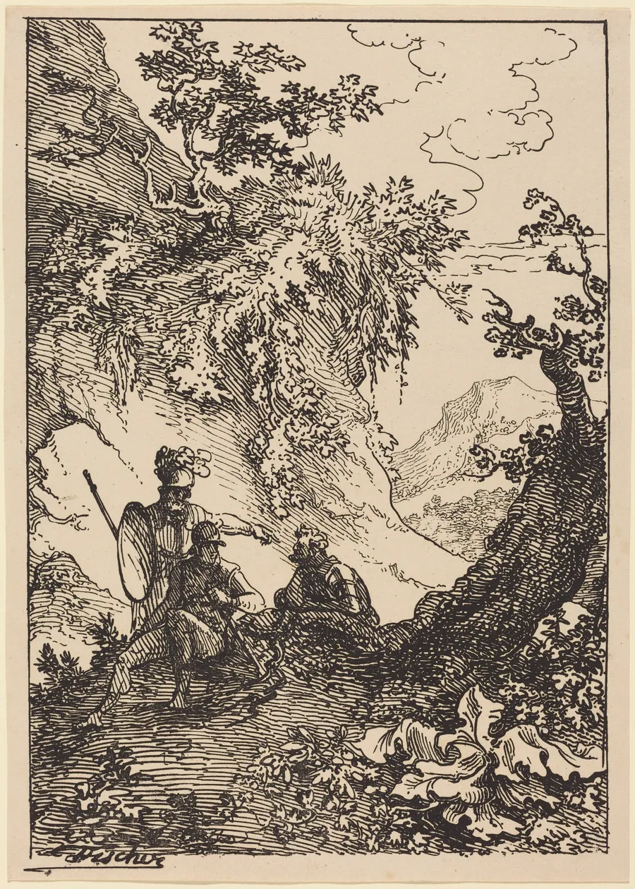 Landscape with Men in Armor, Tree Stump by Joseph Fischer