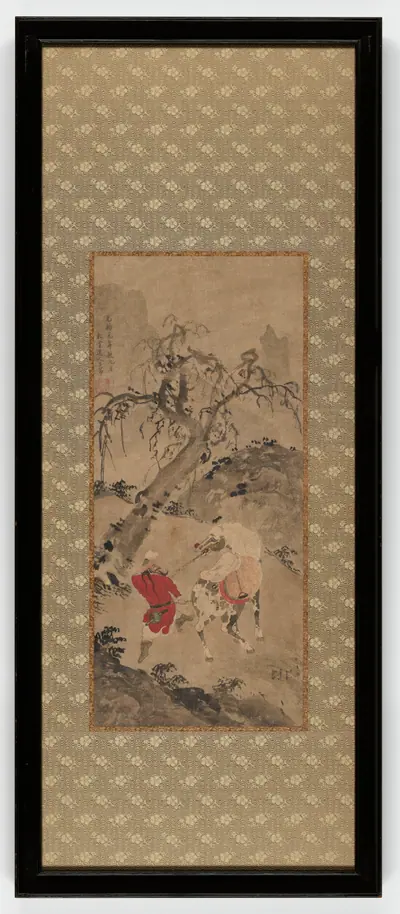 Landscape: a dappled horse and a horseman