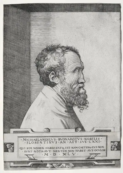 Portrait of Michelangelo in profile facing right