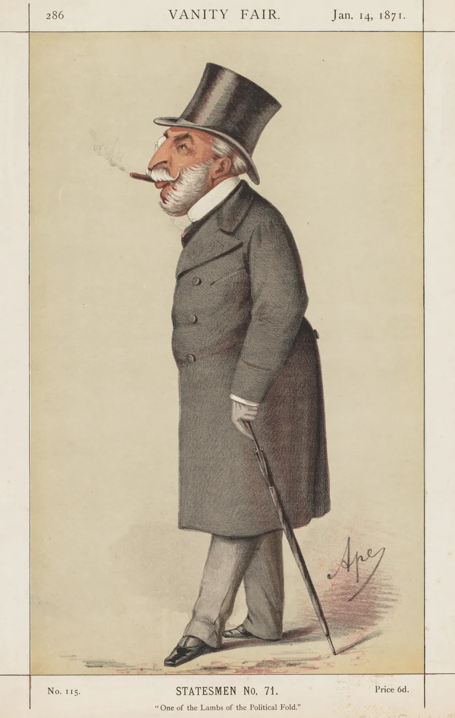 Vanity Fair: Statesman, No. 71 "One of the Lambs of the Political Fold" by Carlo (Ape) Pellegrini