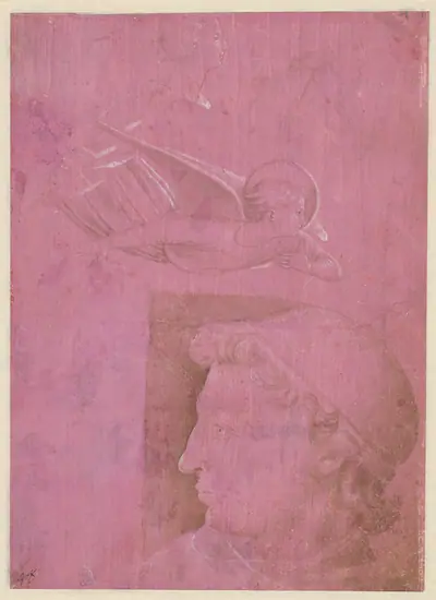 Head of a Man, Two Studies of a Woman's Profile, and a Study of An Angel (verso)