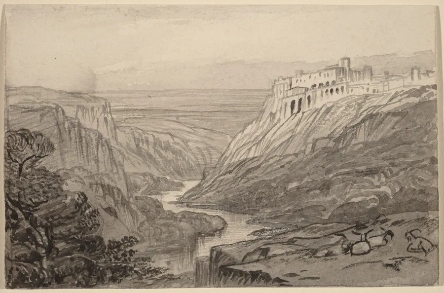Goats Resting above a River Gorge (Narni, Italy) by Edward Lear