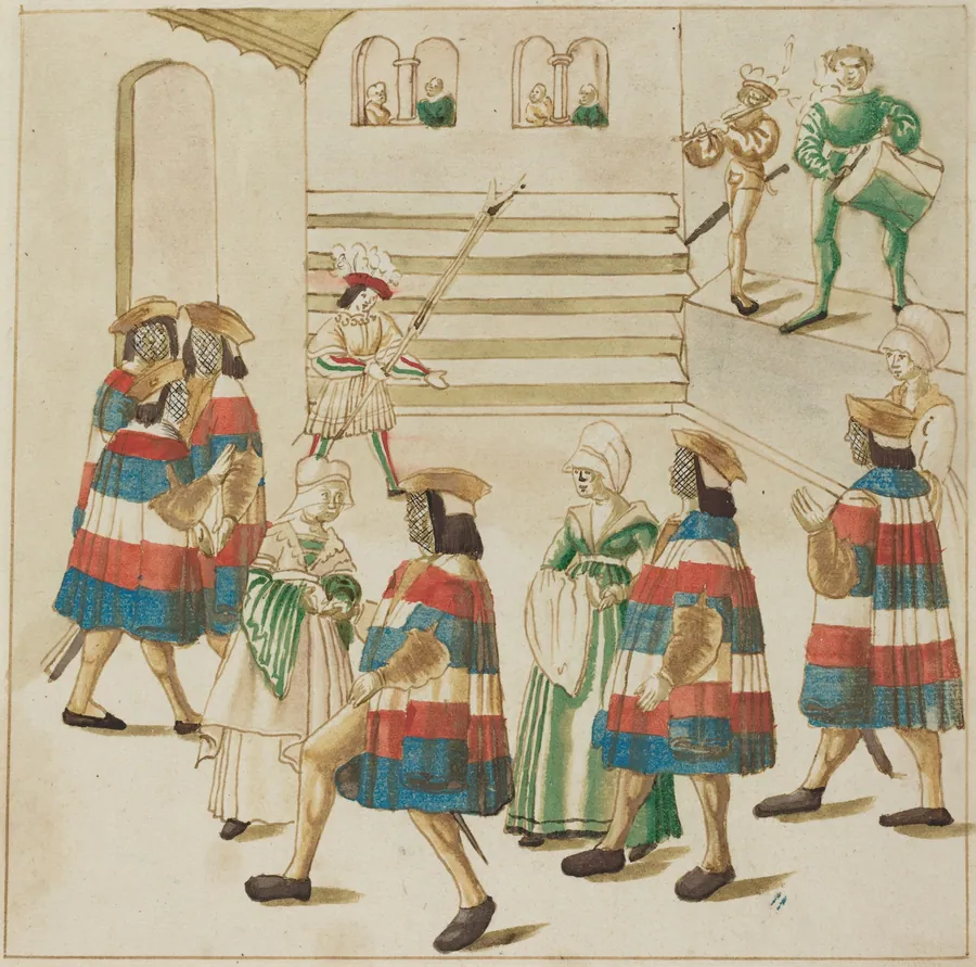 Men in Red, White and Blue Dancing with  Their Partners by German 16th Century
